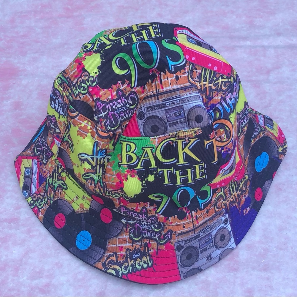 90s Themed Bucket Style Reversible Hat New No Tags